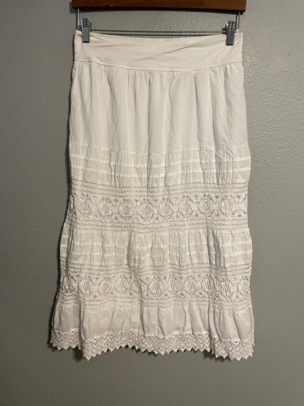 SW New York Maxi Skirt Womens Medium White Lace Peasant Boho Cottagecore Summer